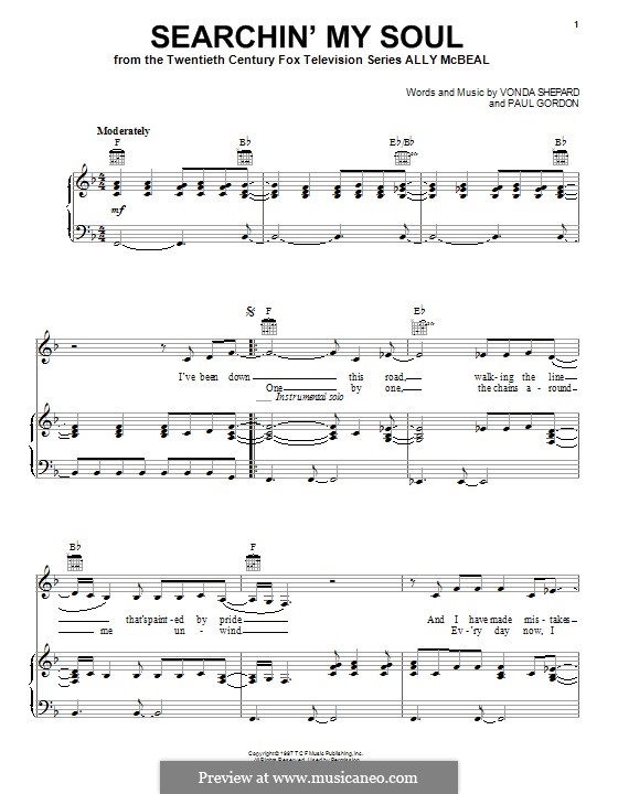 Searchin' My Soul (theme from Ally McBeal): Para vocais e piano (ou Guitarra) by Paul Gordon, Vonda Shepard
