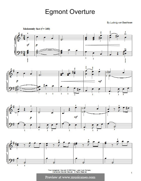 Egmont, Op.84: Overture, para piano by Ludwig van Beethoven