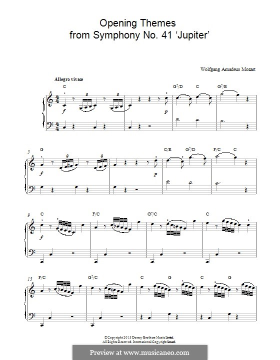 Symphony No.41 in C Major 'Jupiter', K.551: Opening Themes, for piano by Wolfgang Amadeus Mozart
