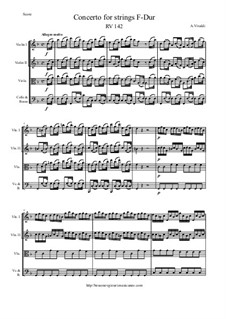 Concerto for Strings in F Major, RV 142: Score and parts by Antonio Vivaldi