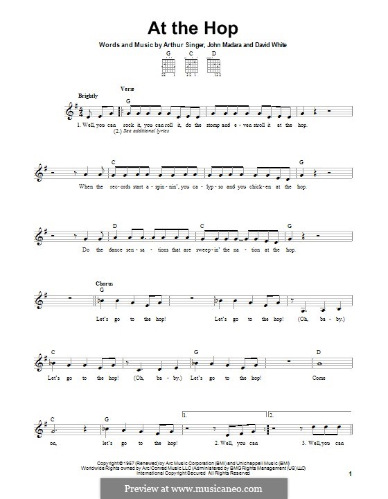 At the Hop (Danny & The Juniors): Para guitarra com guia by Arthur Singer, David White, John Medora