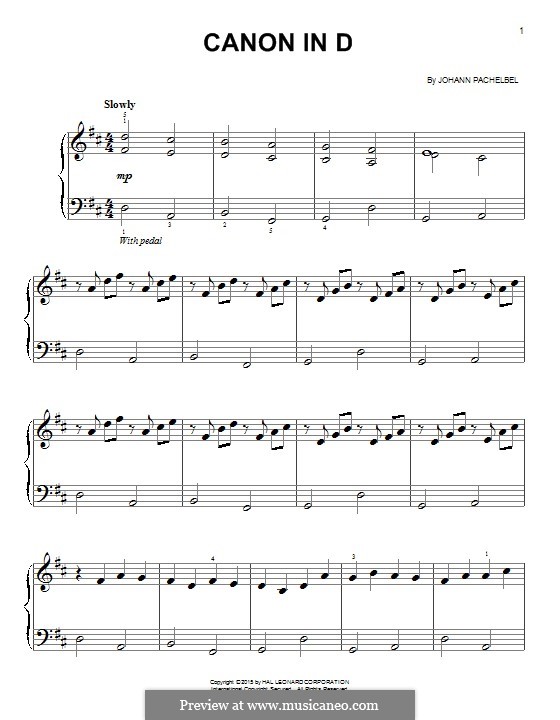 Canon in D Major (Printable): Para Piano by Johann Pachelbel