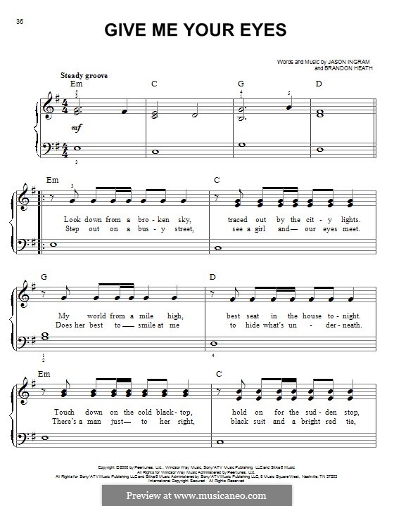 Give Me Your Eyes: Para Piano by Brandon Heath, Jason David Ingram