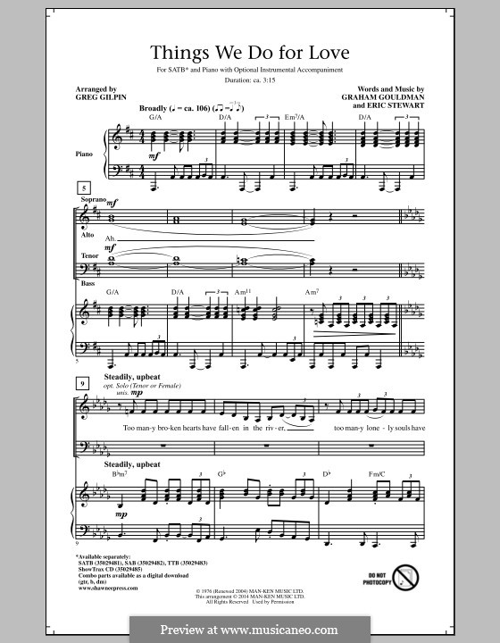 Things We Do for Love (Spectacular! (Movie)): para coro misto by Eric Stewart, Graham Gouldman