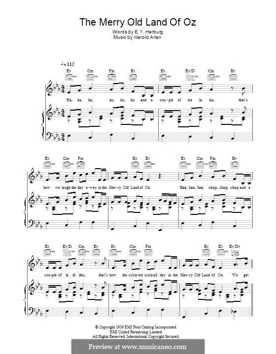The Merry Old Land of Oz: Para vocais e piano (ou Guitarra) by Harold Arlen