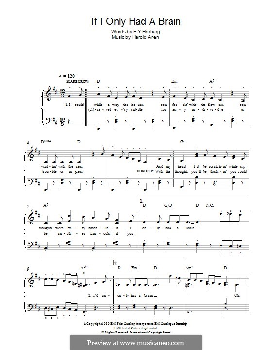 If I Only Had a Brain (from The Wizard of Oz): Para Piano by Harold Arlen