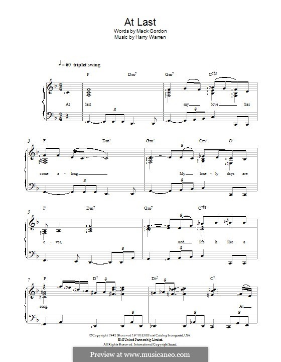 At Last (Etta James): Para vocais e piano by Harry Warren