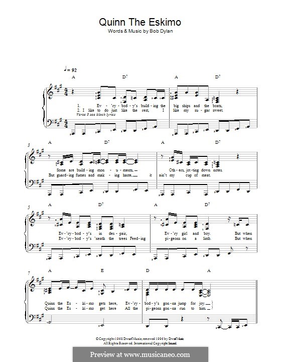 Quinn the Eskimo (The Mighty Quinn): Para Piano by Bob Dylan
