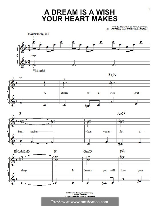 A Dream Is a Wish Your Heart Makes (from Disney's Cinderella): Para Piano by Al Hoffman, Jerry Livingston, Mack David