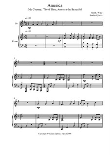 America: Score for two performers (in B Flat) by Samuel Augustus Ward, Samuel Francis Smith