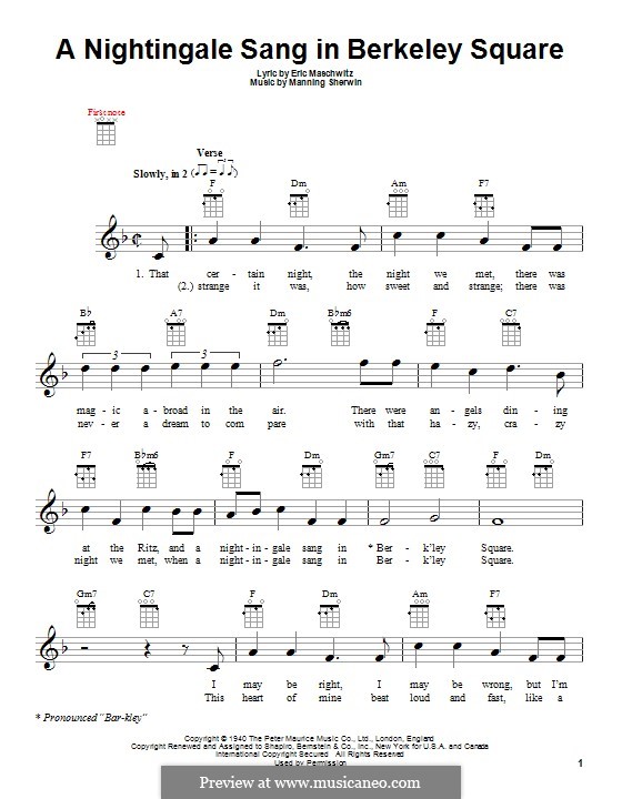 A Nightingale Sang in Berkeley Square: para ukulele by Eric Maschwitz, Manning Sherwin