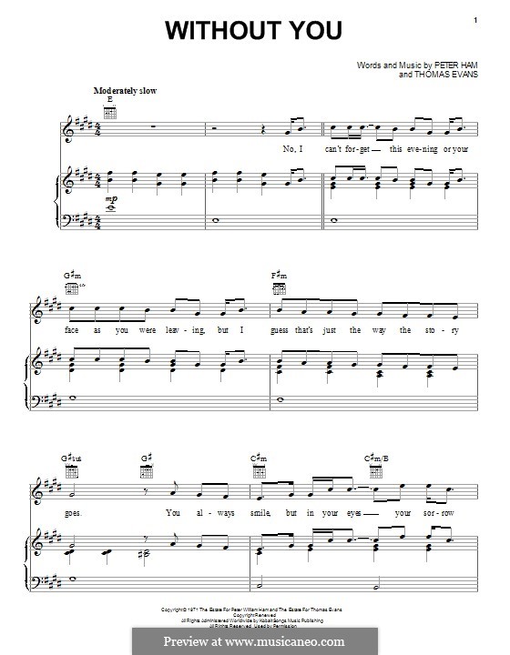 Without You (Badfinger): Para vocais e piano (ou Guitarra) by Peter Ham, Tom Evans