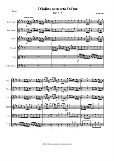 Concerto for Two Violins and Strings in D Major, RV 512: Score and all parts by Antonio Vivaldi