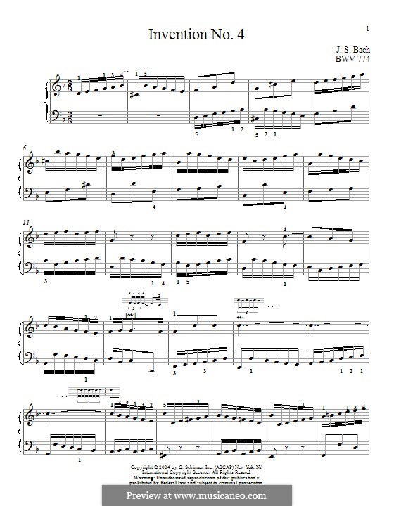 No.4 in D Minor, BWV 775: Para Piano by Johann Sebastian Bach