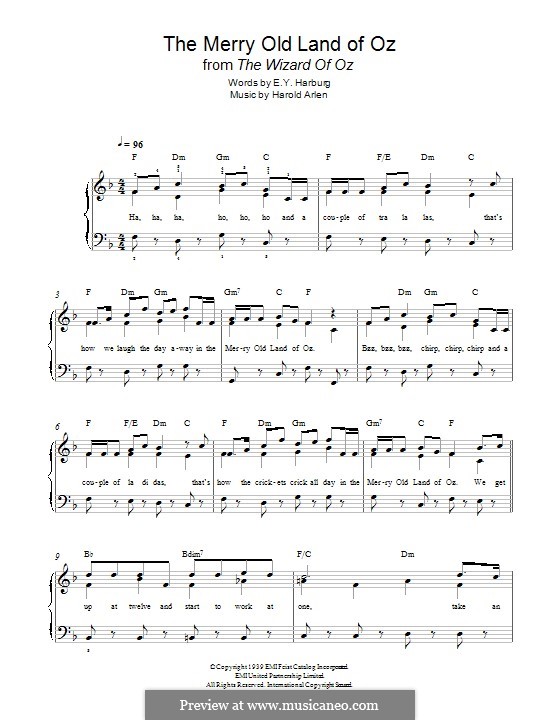 The Merry Old Land of Oz: Para Piano by Harold Arlen