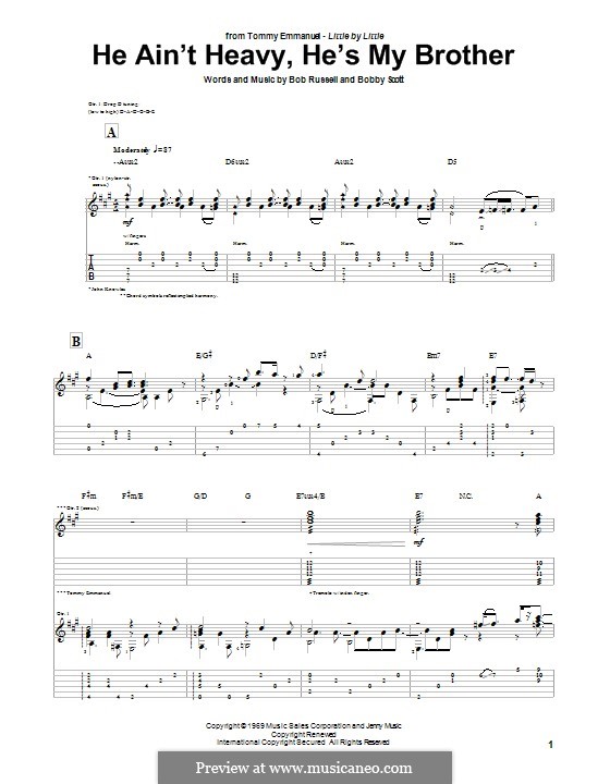 He Ain't Heavy, He's My Brother: Para guitarra com guia by Bobby Scott