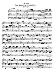 Trio Sonata for Organ No.6 in G Major, BWV 530: para um único musico (Editado por H. Bulow) by Johann Sebastian Bach