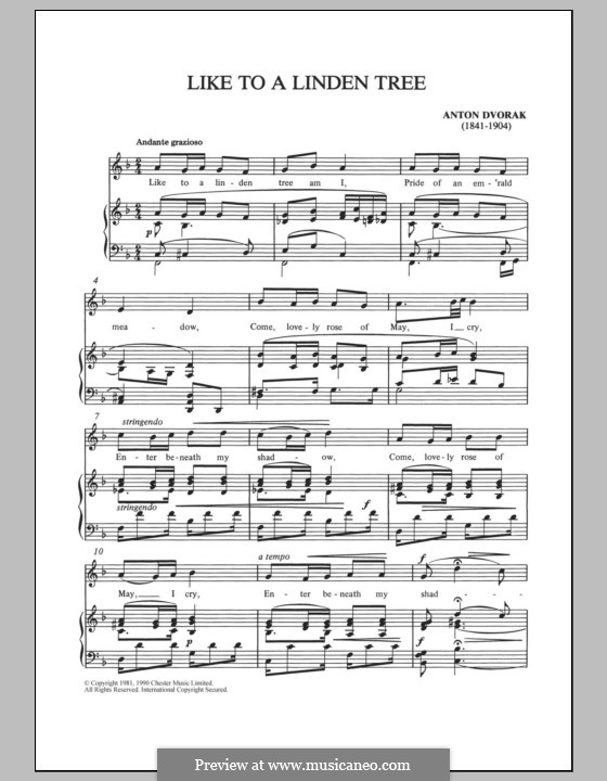 Like to a Linden Tree: Para vocais e piano by Antonín Dvořák