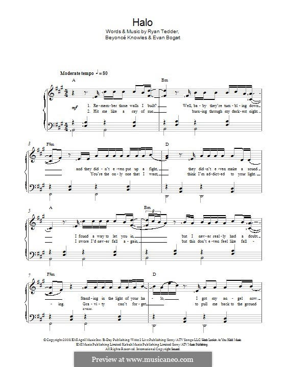 Halo: Para vocais e piano by Beyoncé, Evan Kidd Bogart, Ryan B Tedder