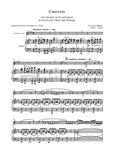 Concerto for Oboe and Strings: Version for clarinet in E flat  and piano by Vincenzo Bellini