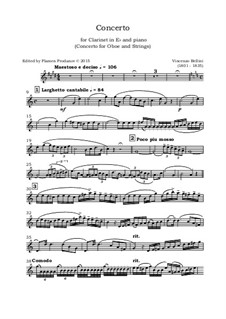 Concerto for Oboe and Strings: Version for clarinet in E flat  and piano - clarinet part by Vincenzo Bellini