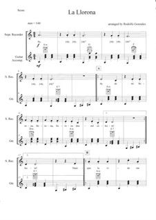 La Llorona: For recorder and guitar by folklore