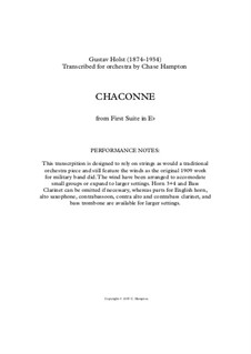Two Suites for Military Band, Op.28: Chaconne from Suite No.1, for symphonic orchestra by Gustav Holst