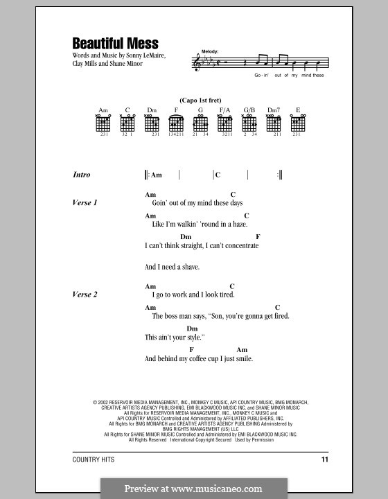 Beautiful Mess (Diamond Rio): Letras e Acordes by Clay Mills, Shane Minor, Sonny Lemaire