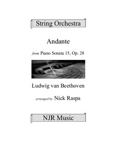 Sonata for Piano No.15 'Pastoral', Op.28: Andante, arranged for string orchestra – score, parts by Ludwig van Beethoven