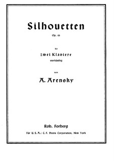 Suite for Two Pianos Four Hands No.2 'Silhouettes', Op.23: primeira parte, segunda parte by Anton Arensky