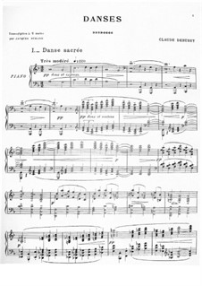 Two Dances for Harp and String Quintet, L.103: No.1 Danse sacrée, for Piano by Claude Debussy