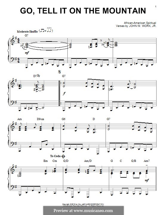 Go, Tell it on the Mountain (Printable Scores): For piano (jazz version) by folklore