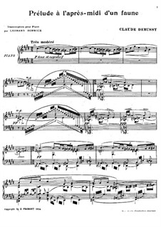 Prélude à l'après-midi d'un faune (Prelude to the Afternoon of a Faun), L.86: arranjo para piano by Claude Debussy