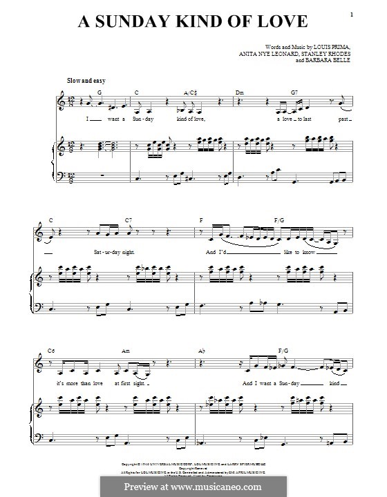 A Sunday Kind of Love: For voice and piano (Etta James) by Anita Leonard, Barbara Belle, Louis Prima, Stan Rhodes