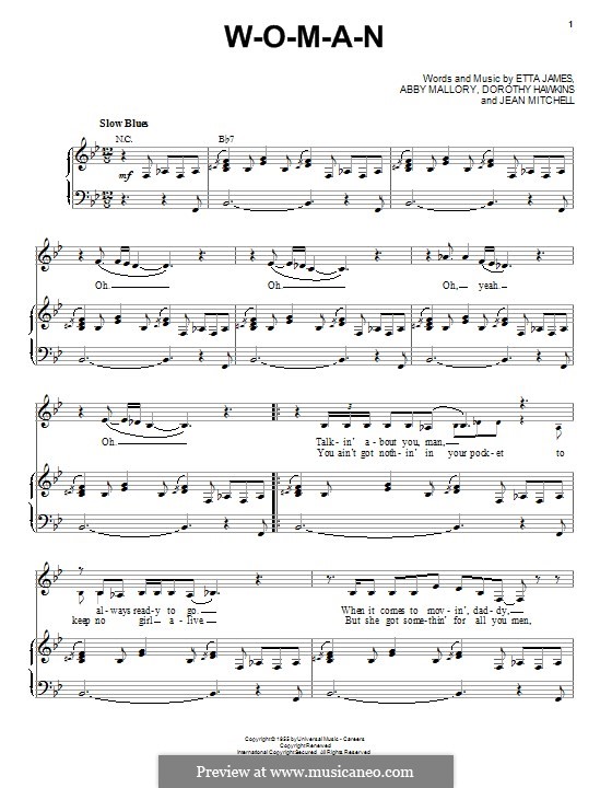 W-O-M-A-N (Etta James): Para vocais e piano by Abby Mallory, Jean Mitchell, Dorothy Hawkins