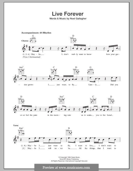 Live Forever (Oasis): Letras e Acordes by Noel Gallagher