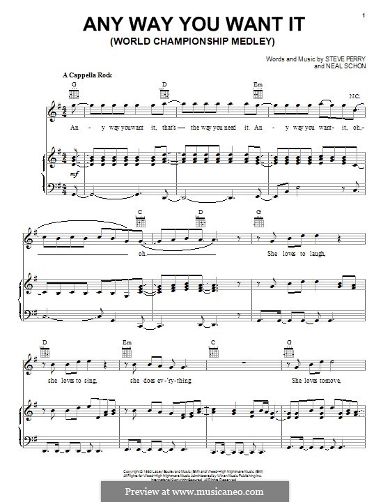 Any Way You Want It (Journey): Para vocais e piano (ou Guitarra) by Neal Schon, Steve Perry