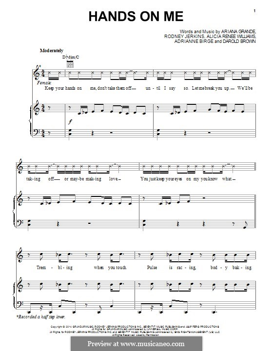 Hands on Me: Para vocais e piano (ou Guitarra) by Rodney Jerkins, Ariana Grande, Adrianne Birge, Darole Brown, Alicia Renee Williams