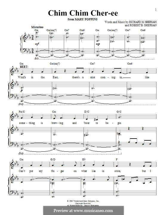 Chim Chim Cher-ee (from Mary Poppins): Para vocais e piano by Richard M. Sherman, Robert B. Sherman