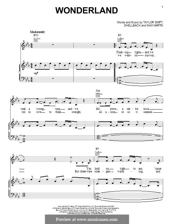 Wonderland: Para vocais e piano (ou Guitarra) by Shellback, Max Martin, Taylor Swift