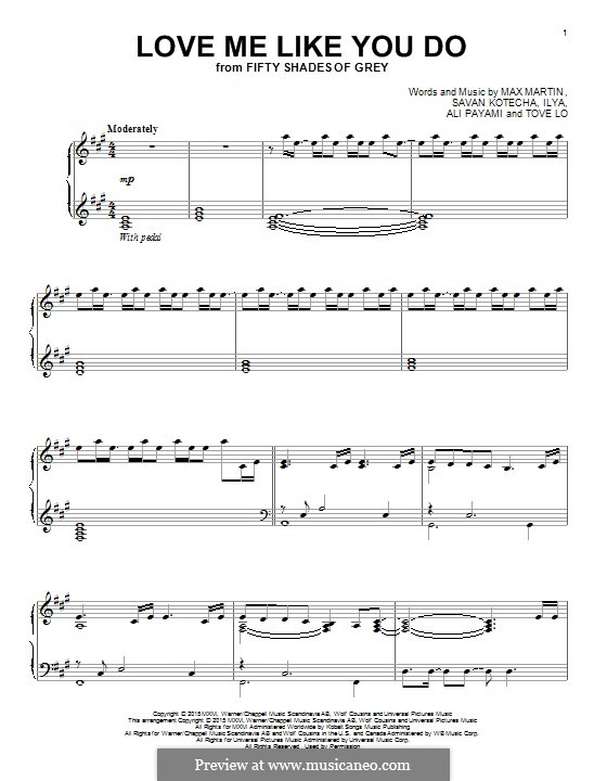 Love Me Like You Do: Para Piano by Max Martin, Savan Kotecha, Ali Payami, Ilya, Tove Lo
