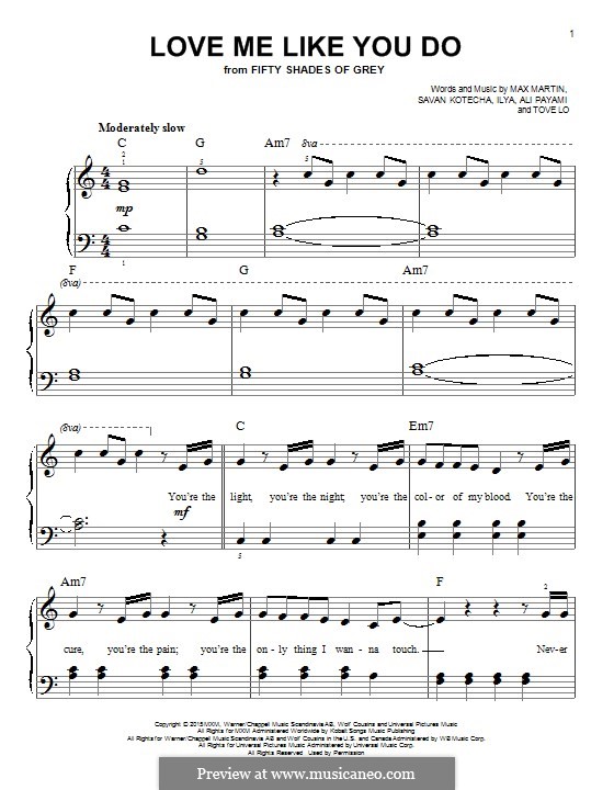 Love Me Like You Do: Para Piano by Max Martin, Savan Kotecha, Ali Payami, Ilya, Tove Lo