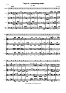 Concerto for Fagotto and Strings in G Minor, RV 495: Score and all parts by Antonio Vivaldi
