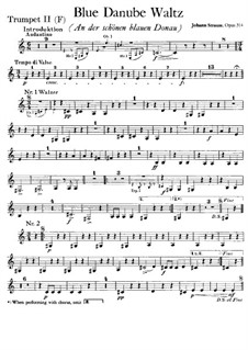 On the Beautiful Blue Danube, Op.314: Trumpet II in F part by Johann Strauss (Sohn)