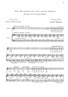 Noël des enfants qui n'ont plus de maison (Christmas Carol for Homeless Children), L.139: Partitura Piano-vocal by Claude Debussy