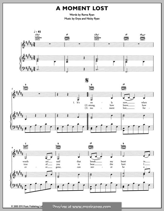 A Moment Lost: Para vocais e piano (ou Guitarra) by Enya, Nicky Ryan