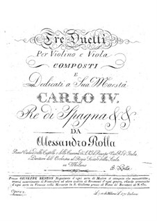Three Duos for Violin and Viola, BI 59, 48, 82 Op.10: Tres duos pra violino e viola by Alessandro Rolla