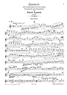 Quintet for Clarinet, Strings and Piano, Op.11: parte clarinete by Josef Labor