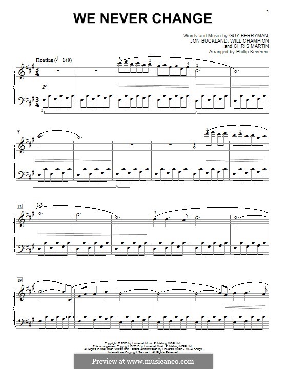 We Never Change (Coldplay): Para Piano by Chris Martin, Guy Berryman, Jonny Buckland, Will Champion