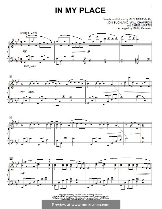 In My Place (Coldplay): For piano (classical version) by Chris Martin, Guy Berryman, Jonny Buckland, Will Champion